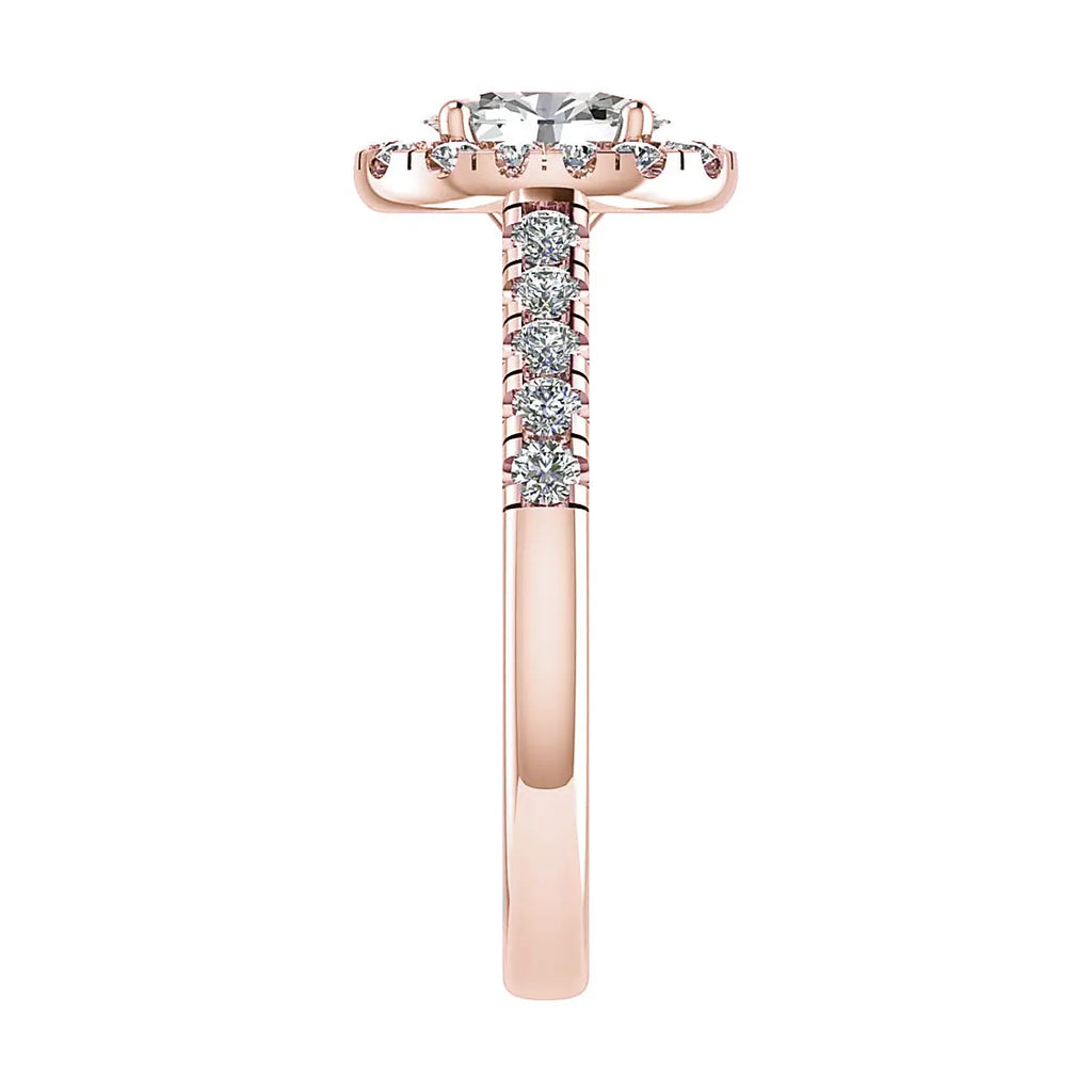 luxury rose gold diamond set shoulders halo lab grown diamond engagement ring image
