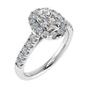 luxury oval white gold diamond set shoulders halo lab grown diamond engagement ring frontal side image 
