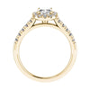 side image of luxury oval yellow gold diamond set shoulders halo lab grown diamond engagement ring