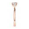 side angle luxury rose gold diamond trilogy round lab grown diamond engagement ring