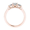 side view luxury rose gold diamond trilogy round lab grown diamond engagement ring