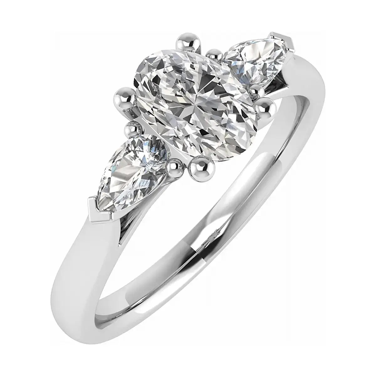 frontal view luxury oval platinum trilogy lab grown diamond engagement ring