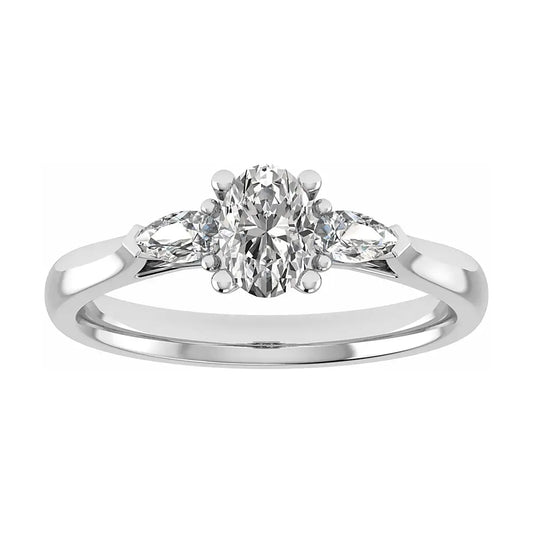 luxury oval platinum trilogy lab grown diamond engagement ring