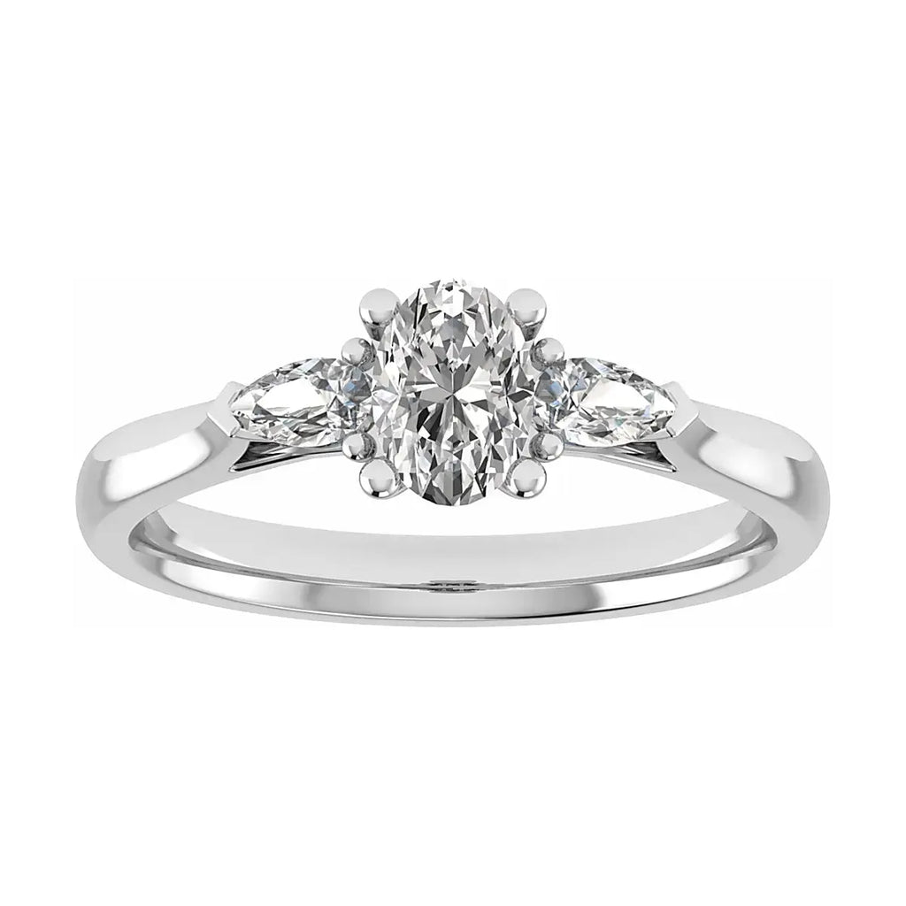 luxury oval platinum trilogy lab grown diamond engagement ring