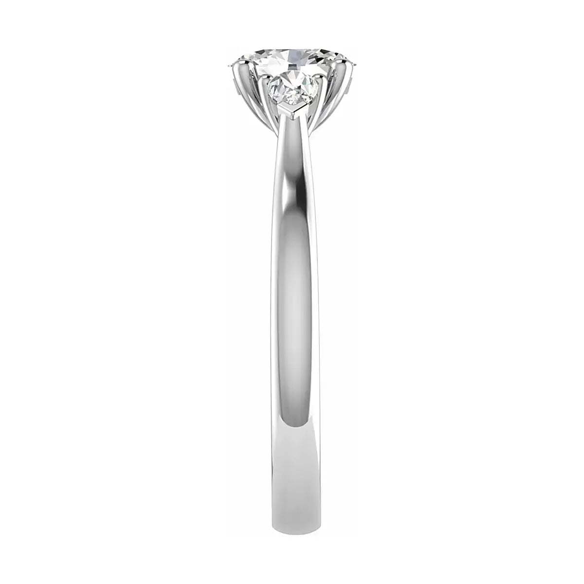 side angle luxury oval platinum trilogy lab grown diamond engagement ring