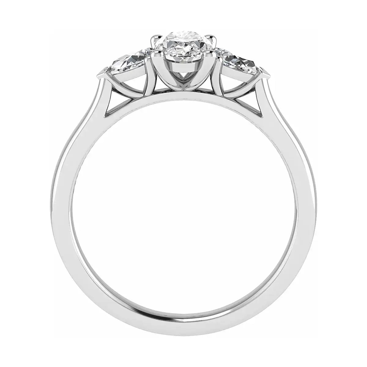 side view luxury oval platinum trilogy lab grown diamond engagement ring
