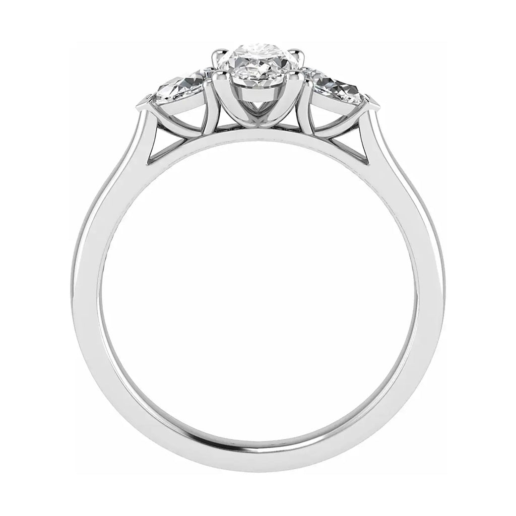 side view luxury oval platinum trilogy lab grown diamond engagement ring