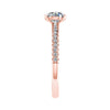 luxury round rose gold diamond set shoulders lab grown diamond engagement ring side angle