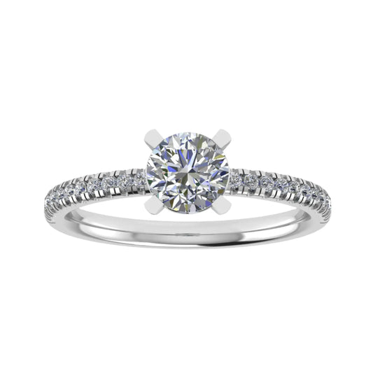 luxury round white gold diamond set shoulders lab grown diamond engagement ring