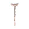 side view of luxury emerald rose gold diamond set shoulders lab grown diamond engagement ring