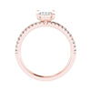 side view of luxury emerald rose gold diamond set shoulders lab grown diamond engagement ring