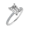frontal side image of emerald platinum diamond set shoulders lab grown diamond engagement ring