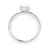 side view of luxury emerald platinum diamond set shoulders lab grown diamond engagement ring