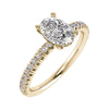 frontal side view oval yellow gold diamond set shoulders lab grown diamond engagement ring