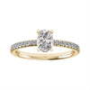 frontal image oval yellow gold diamond set shoulders lab grown diamond engagement ring
