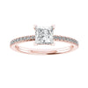 luxury princess rose gold diamond set shoulders lab grown diamond engagement ring