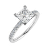 frontal side image of luxury princess white gold diamond set shoulders lab grown diamond engagement ring