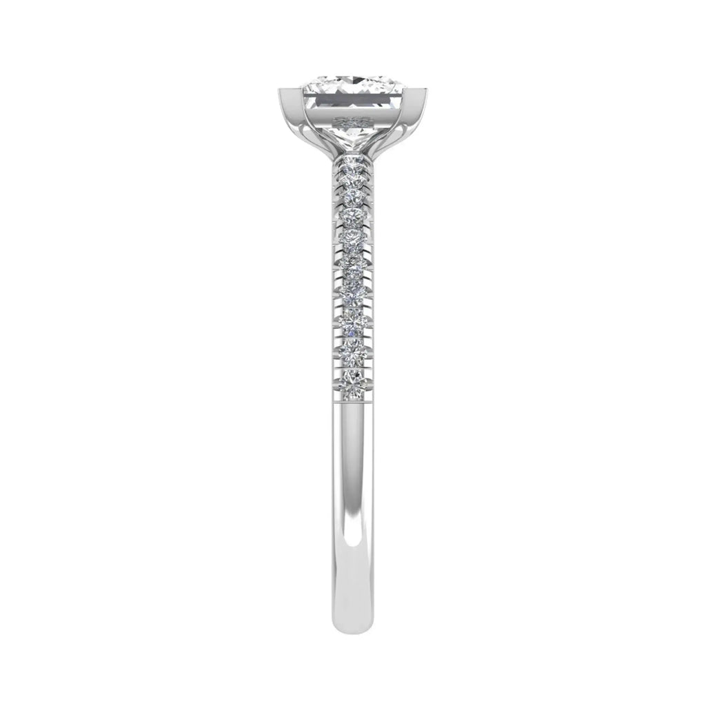 image of princess white gold diamond set shoulders lab grown diamond engagement ring