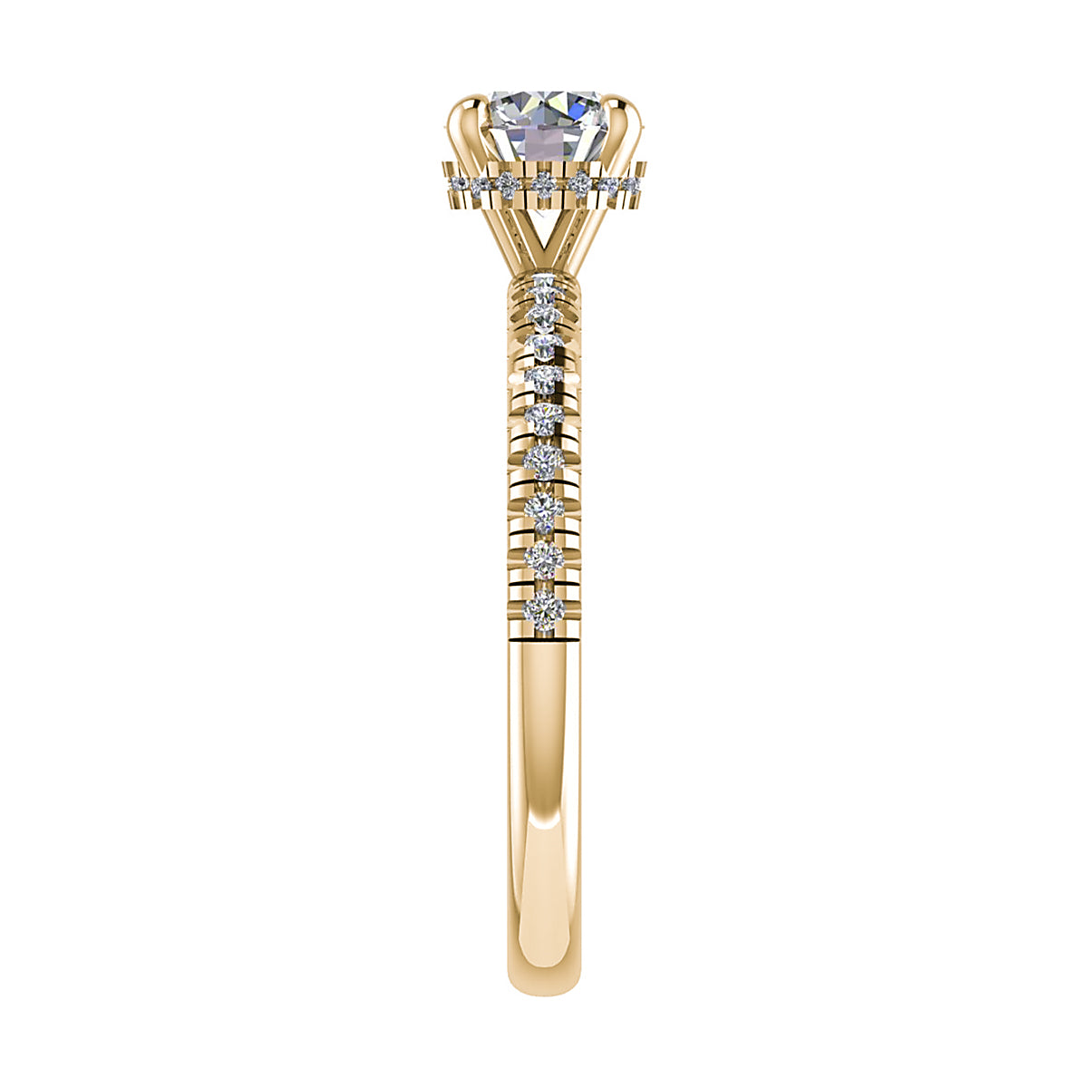 Round 18K Yellow Gold Lab Grown Diamond Set Shoulders (Hidden Halo)