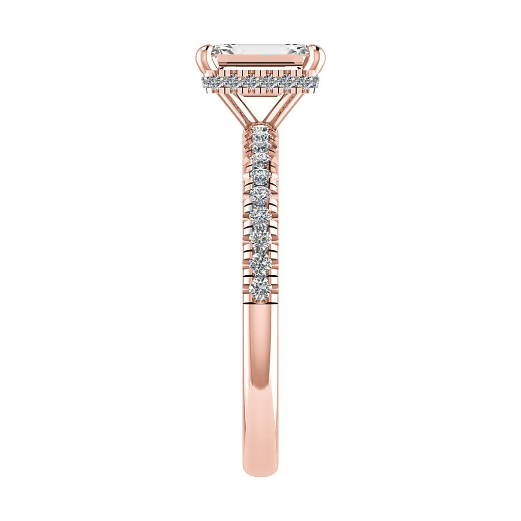 Emerald 18K Rose Gold Lab Grown Diamond Set Shoulders (Hidden Halo) My Store