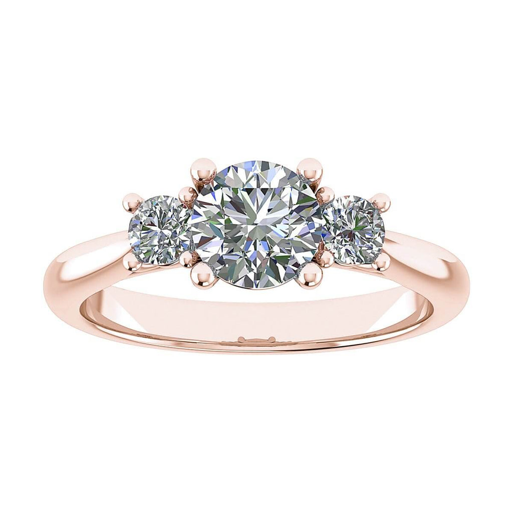 luxury round rose gold diamond trilogy lab grown diamond engagement ring