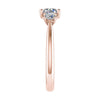 side angle luxury rose gold diamond trilogy round lab grown diamond engagement ring