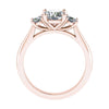side view luxury rose gold diamond trilogy round lab grown diamond engagement ring