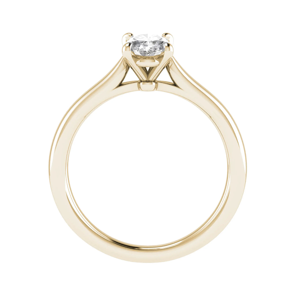 side angle of luxury oval yellow gold solitaire lab grown diamond engagement ring 