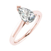 frontal side view of luxury pear rose gold solitaire lab grown diamond engagement ring