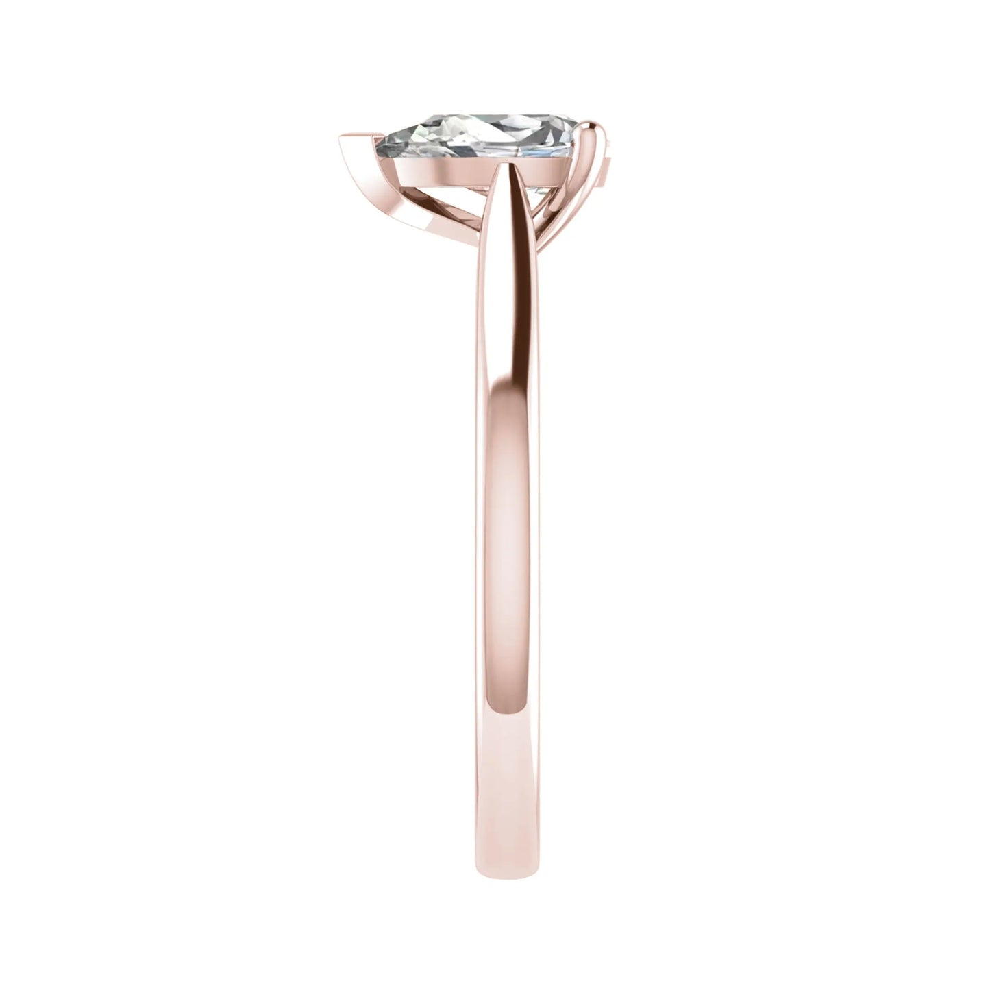 side angle of luxury pear rose gold solitaire lab grown diamond engagement ring