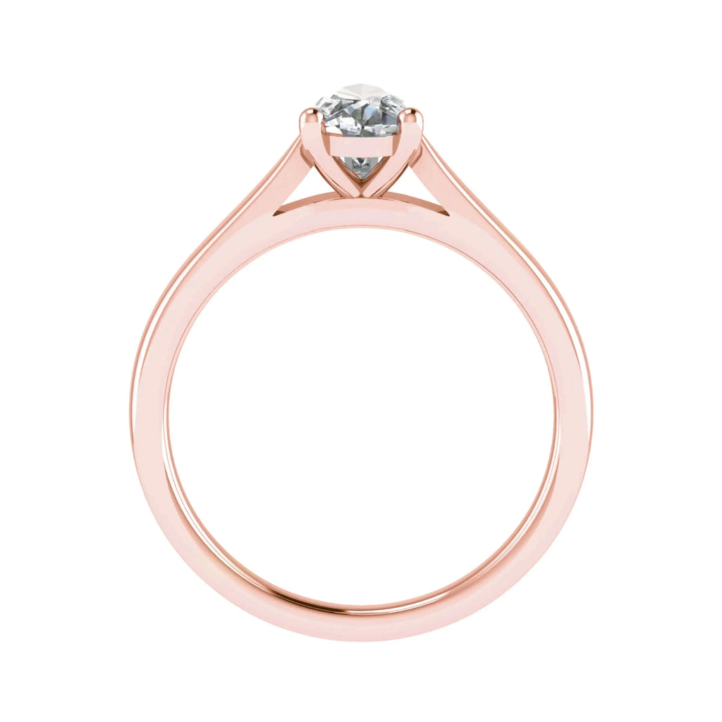 side image of luxury pear rose gold solitaire lab grown diamond engagement ring