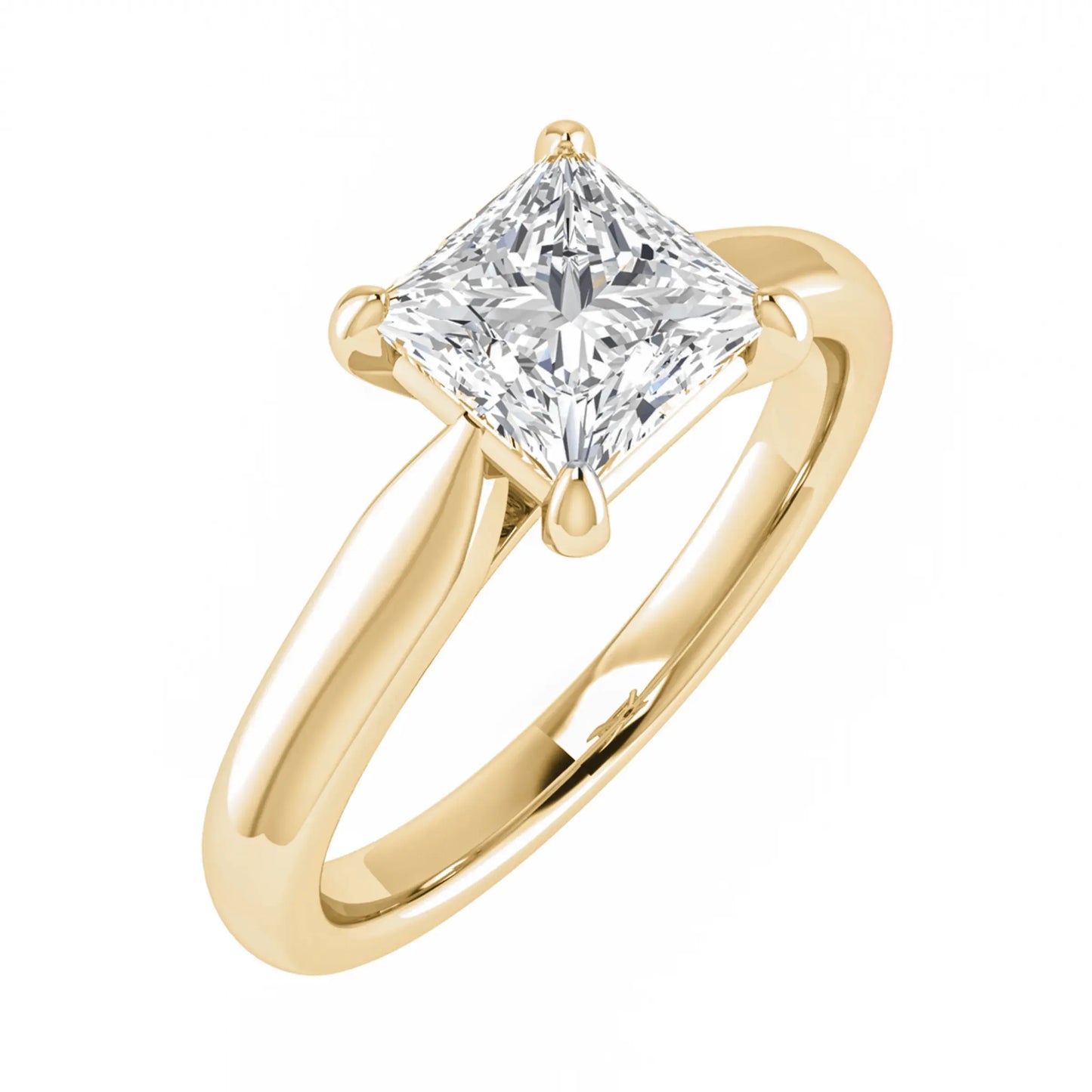 frontal side image of luxury princess white gold solitaire lab grown diamond engagement ring
