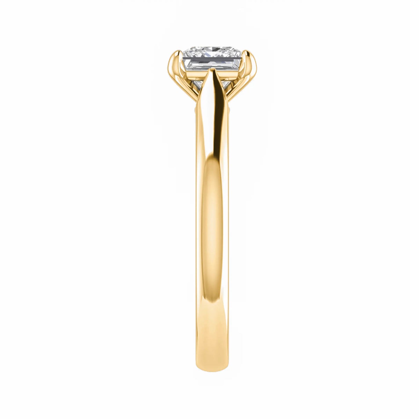 side view luxury princess yellow gold solitaire lab grown diamond engagement ring