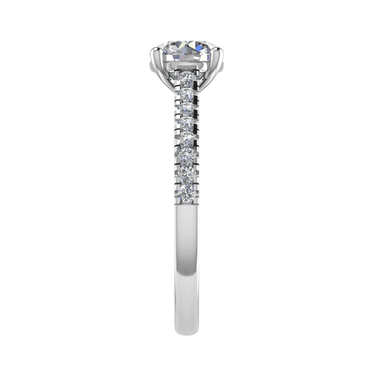 frontal view luxury round platinum diamond set shoulders  lab grown diamond engagement ring