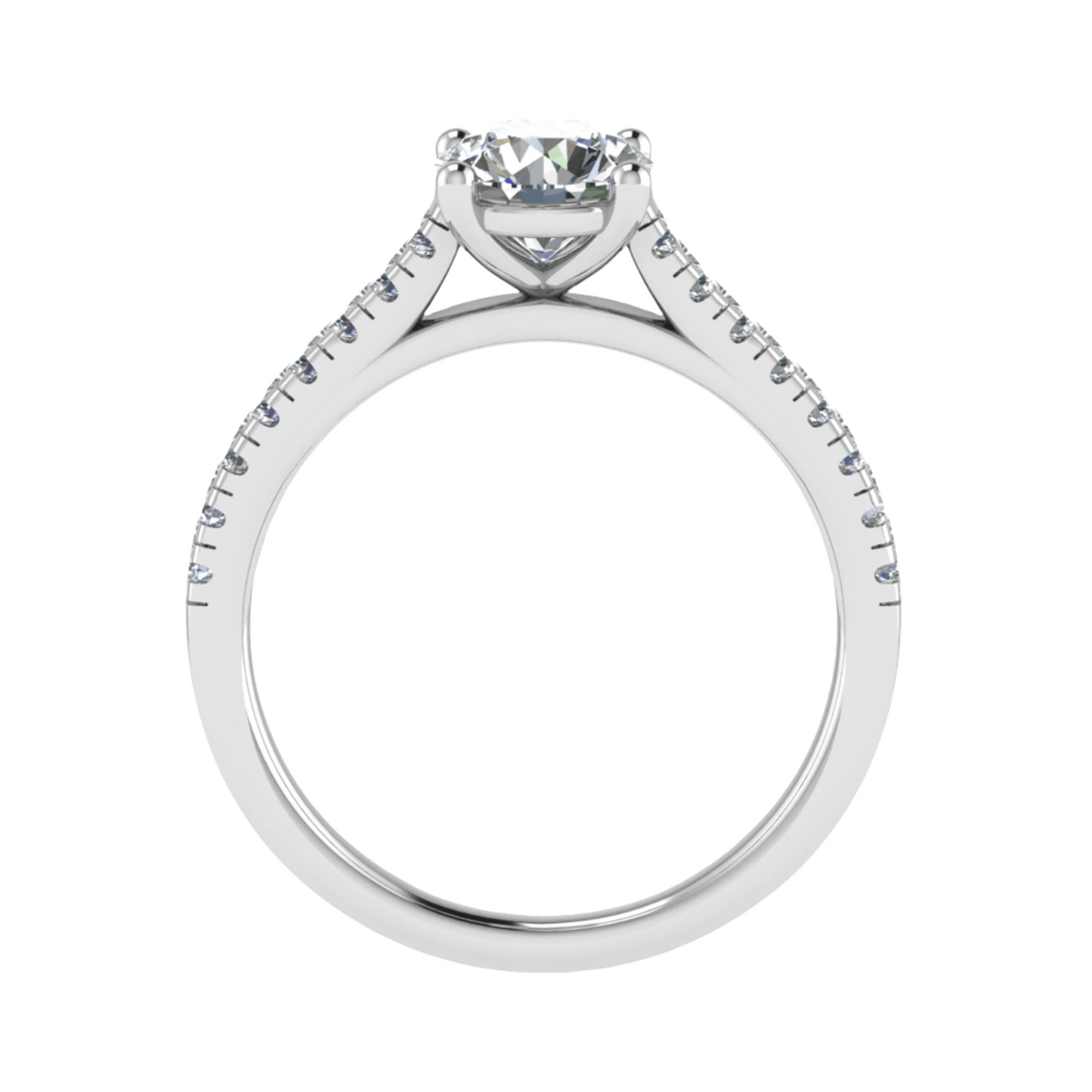 side view luxury platinum diamond set shoulders lab grown diamond engagement ring