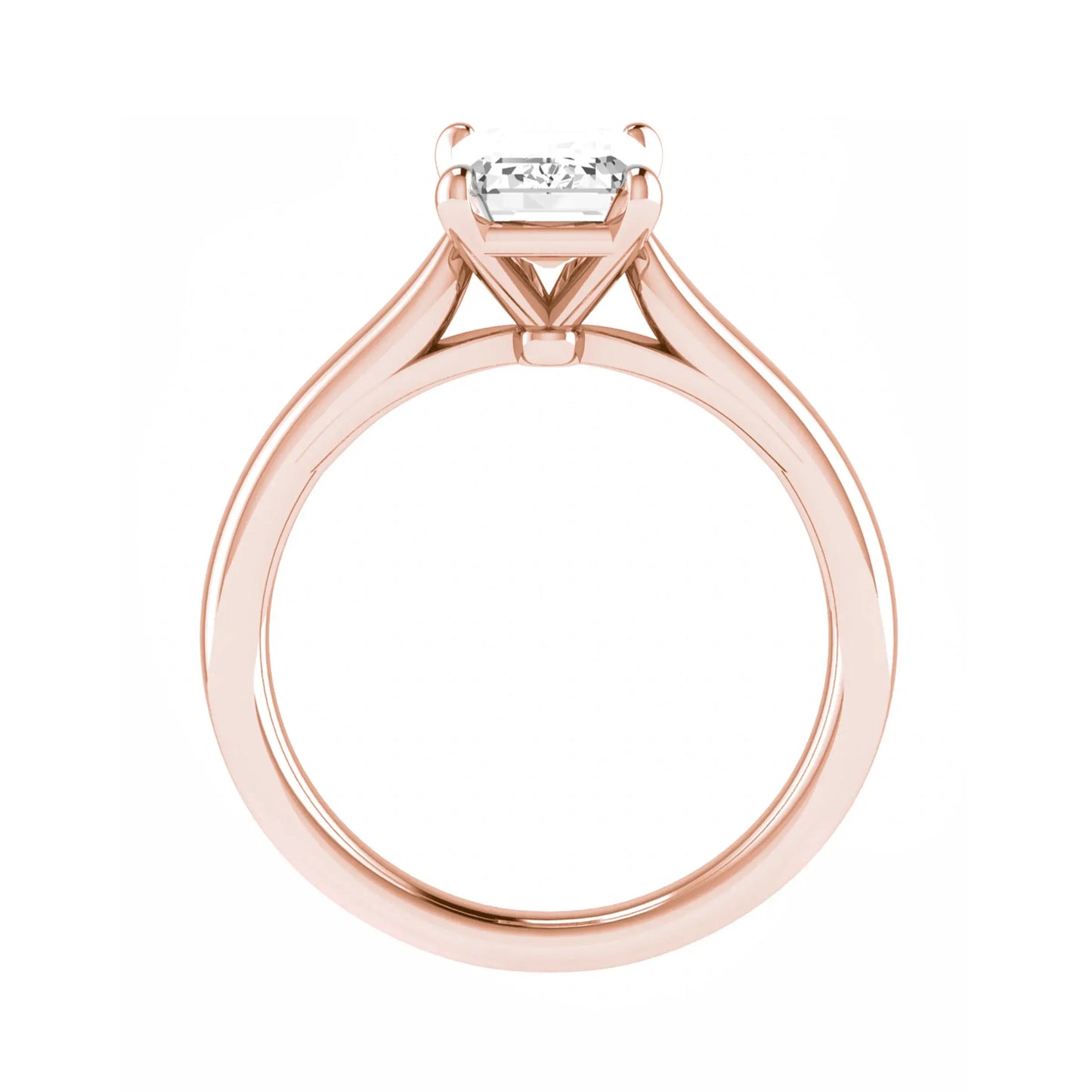 side view of luxury emerald rose gold solitaire lab grown diamond engagement ring
