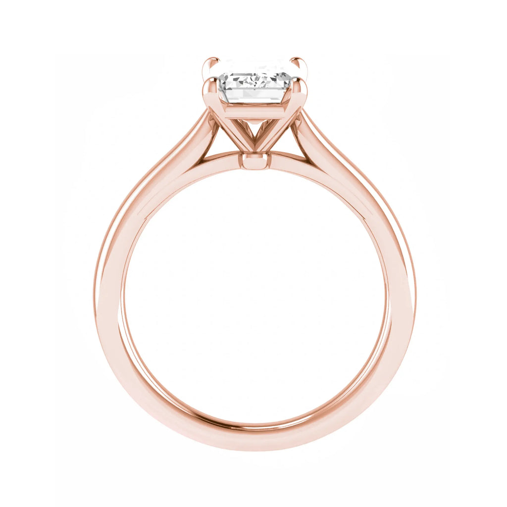side view of luxury emerald rose gold solitaire lab grown diamond engagement ring