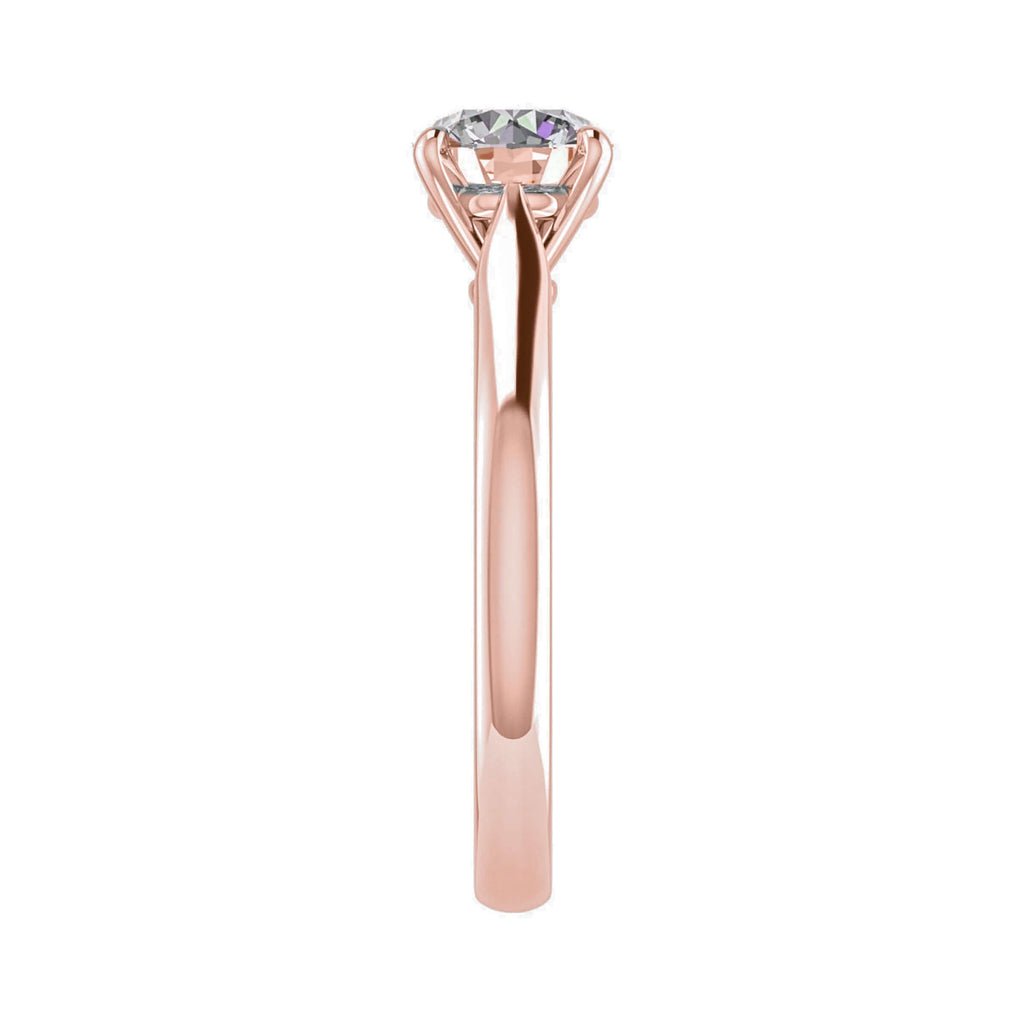 luxury round rose gold solitaire lab grown diamond engagement ring at the side