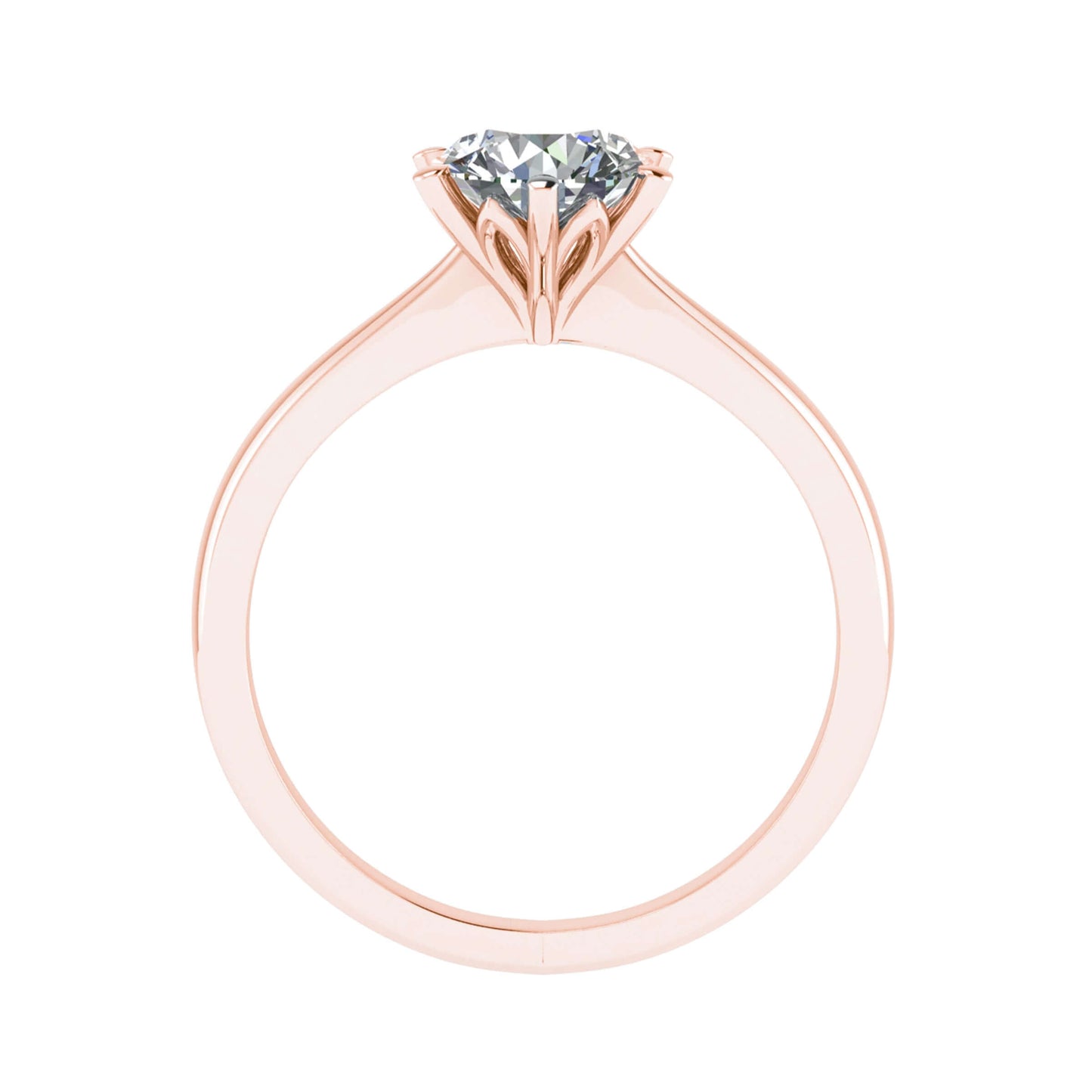 side image of luxury round rose gold solitaire lab grown diamond engagement ring