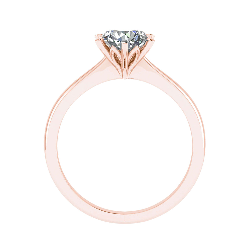 side image of luxury round rose gold solitaire lab grown diamond engagement ring