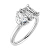 side view emerald and pear white gold lab grown diamond pair engagement ring