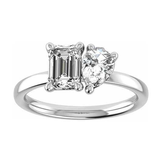 luxury emerald and pear white gold lab grown diamond pair engagement ring