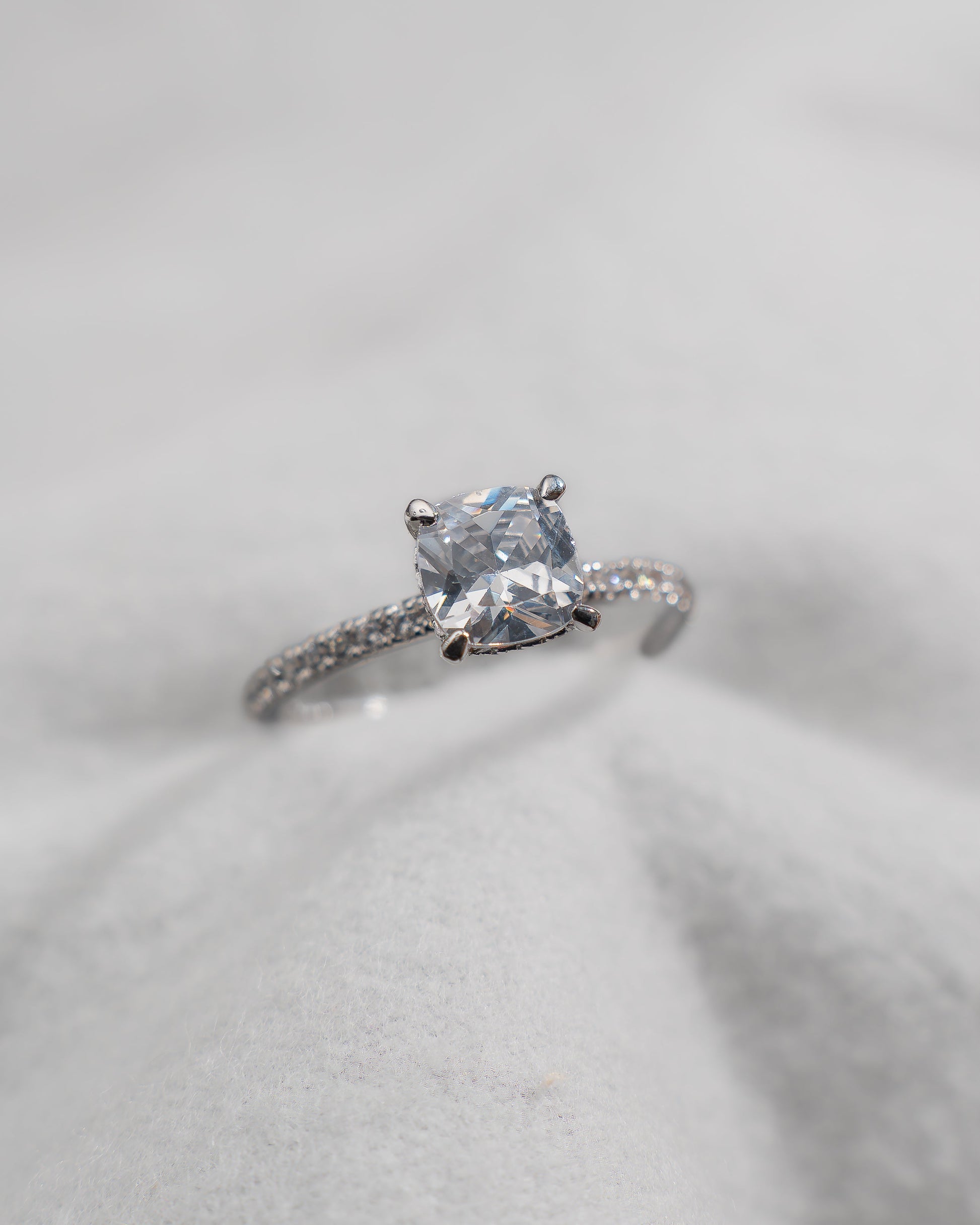 Cushion Platinum Lab Grown Diamond Set Shoulders (Hidden Halo) - Lester & Brown