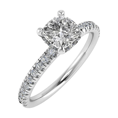 Cushion Platinum Lab Grown Diamond Set Shoulders (Hidden Halo) - Lester & Brown