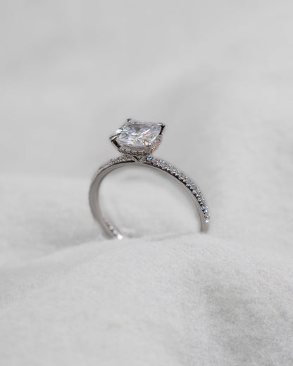 Cushion Platinum Lab Grown Diamond Set Shoulders (Hidden Halo) - Lester & Brown