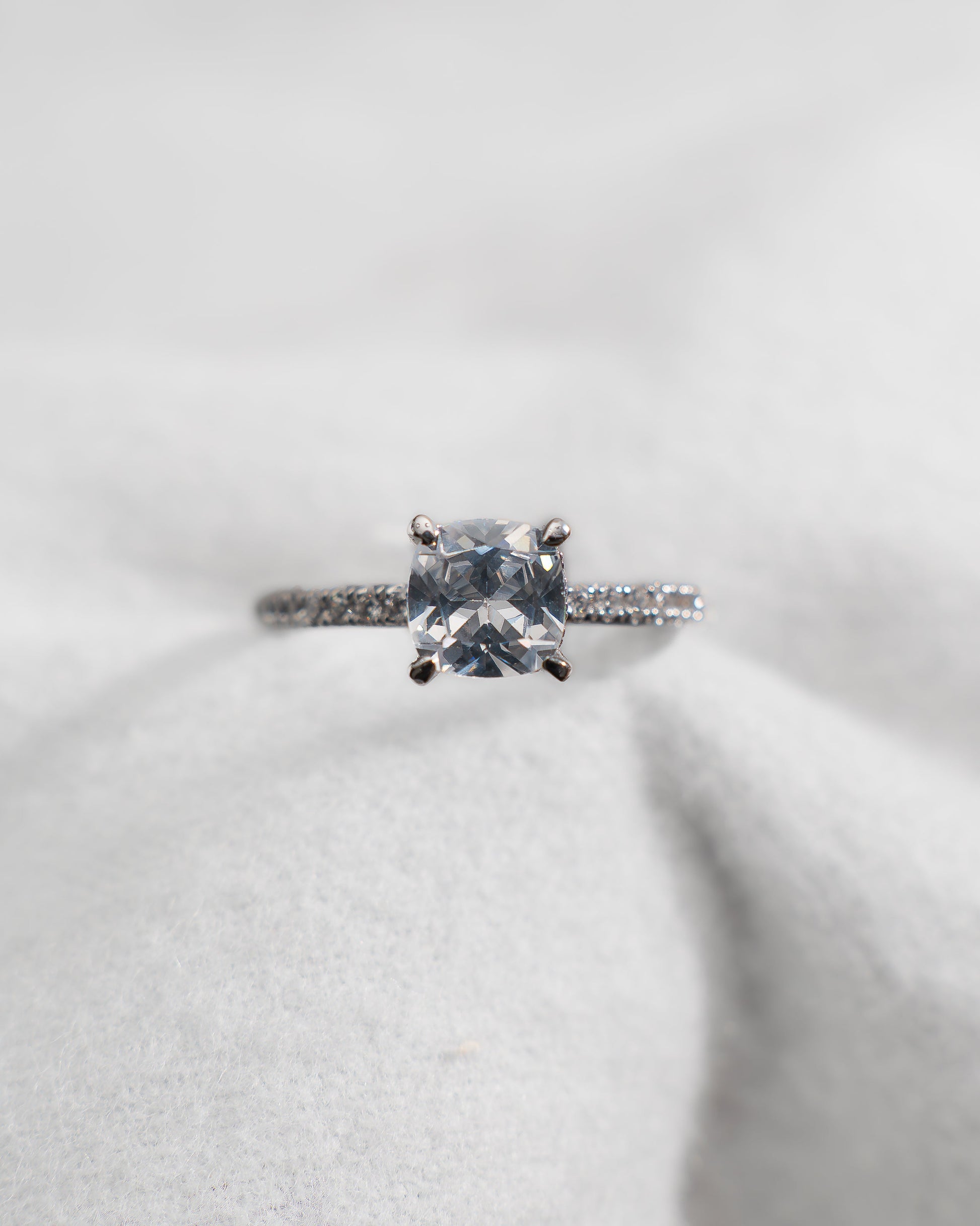 Cushion Platinum Lab Grown Diamond Set Shoulders (Hidden Halo) - Lester & Brown