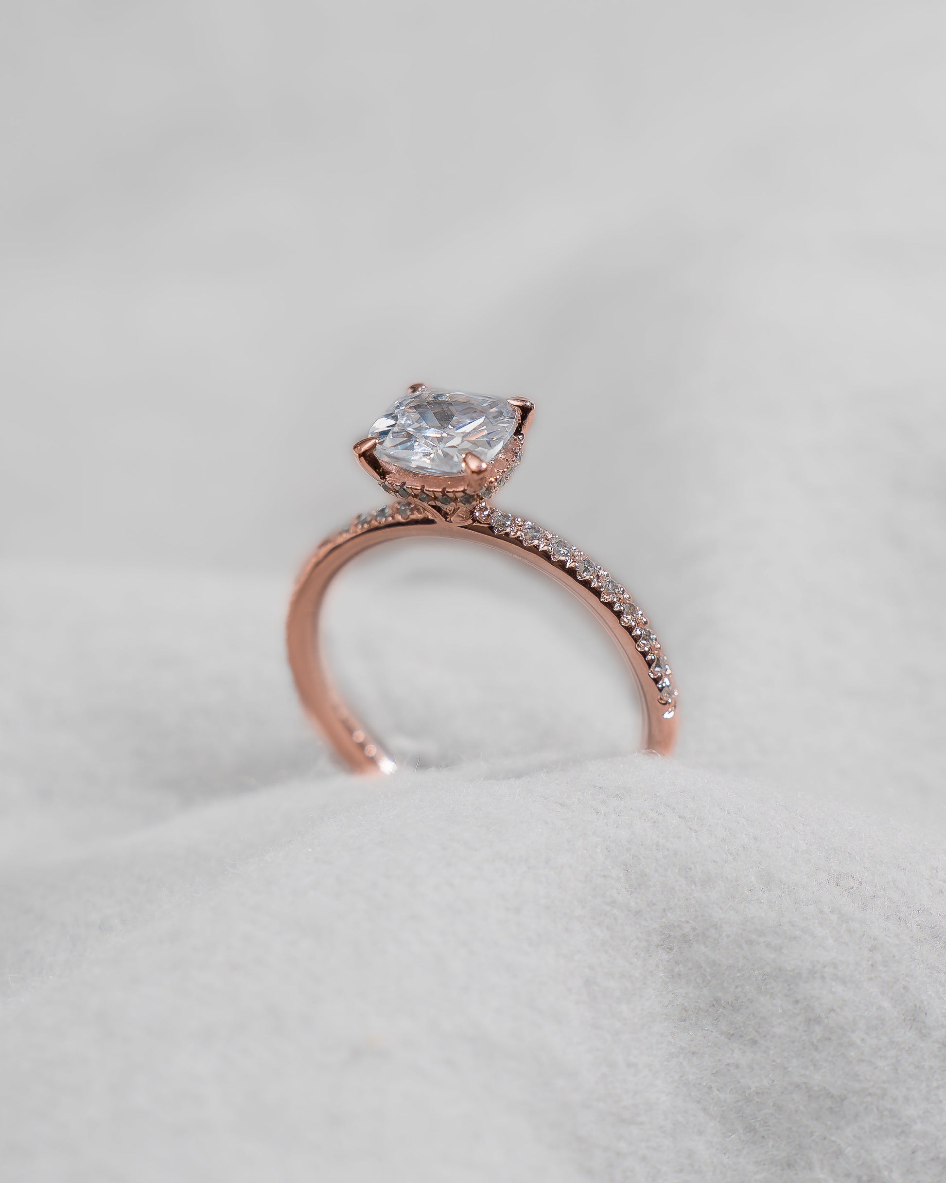 Cushion Rose Gold Lab Grown Diamond Set Shoulders (Hidden Halo) - Lester & Brown
