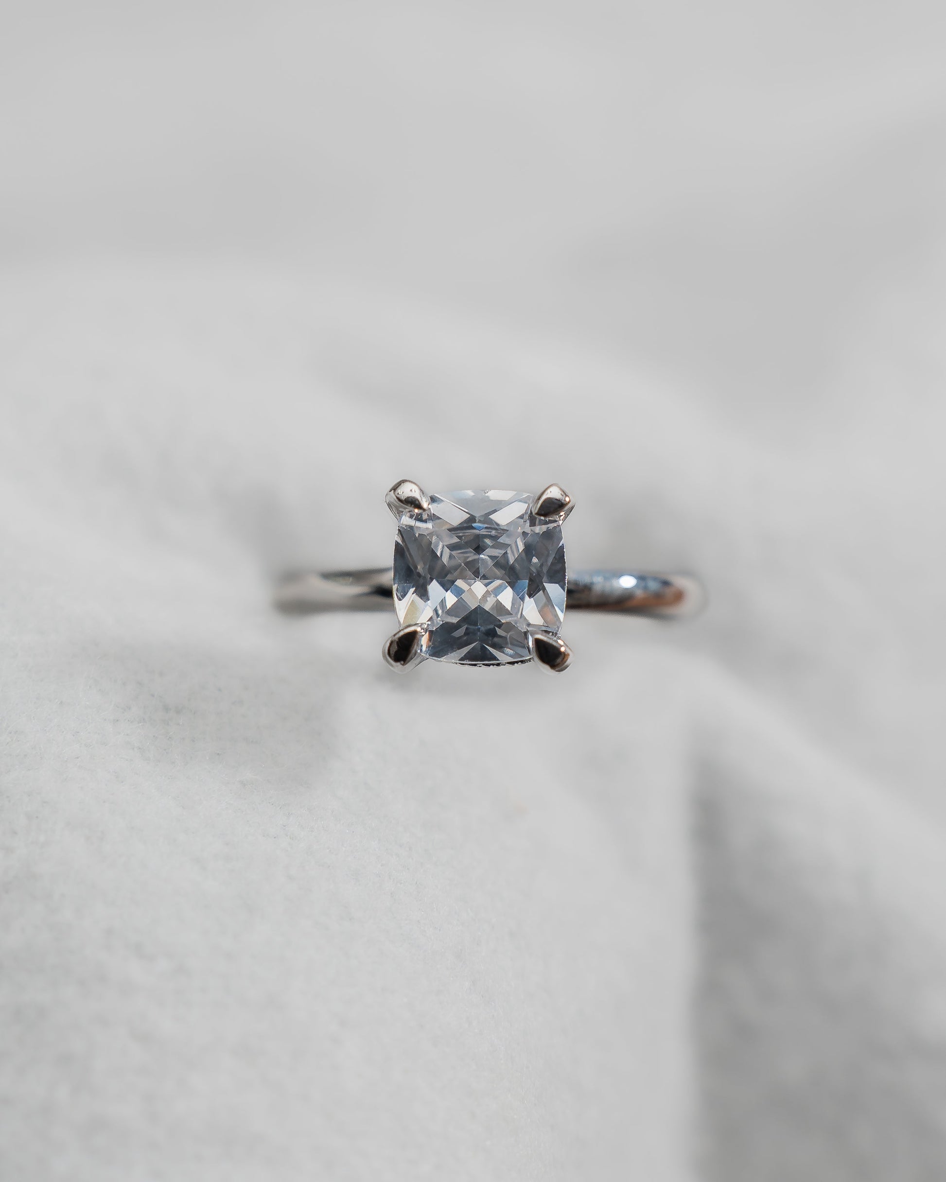 Cushion White Gold Lab Grown Solitaire (Hidden Halo) - Lester & Brown