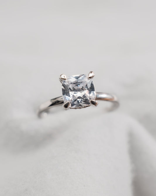 Cushion White Gold Lab Grown Solitaire (Hidden Halo) - Lester & Brown