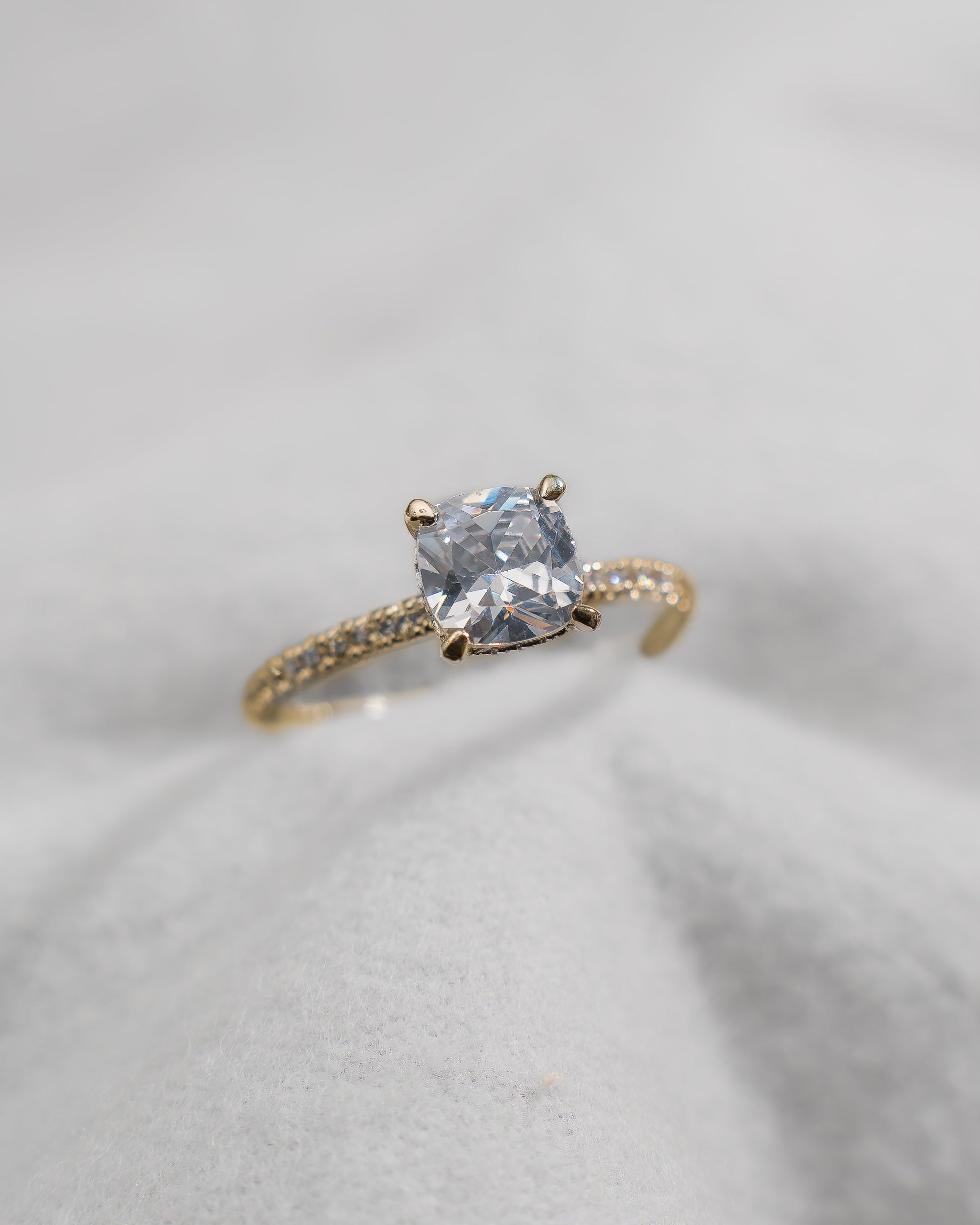 Cushion Yellow Gold Lab Grown Diamond Set Shoulders (Hidden Halo) - Lester & Brown